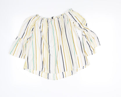 Back view of influence women’s multicoloured striped basic blouse, size UK 6