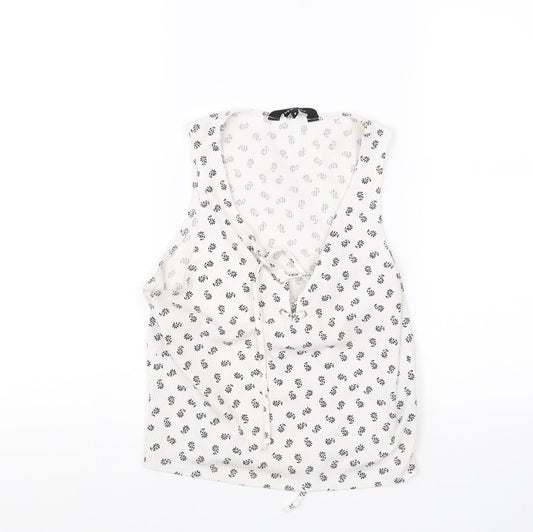 New Look Womens White Floral  Cropped Blouse Size 8