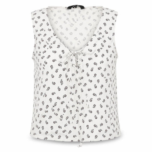 New Look Womens White Floral  Cropped Blouse Size 8