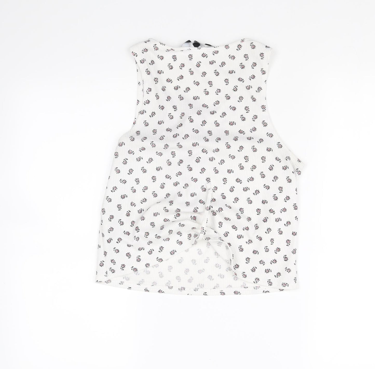 New Look Womens White Floral  Cropped Blouse Size 8