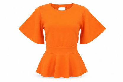 Front view of Boohoo women’s orange basic blouse, size UK 6