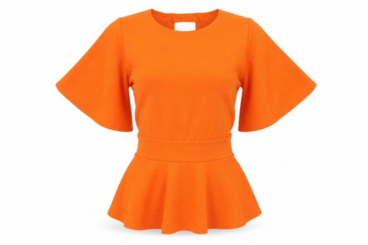 Front view of Boohoo women’s orange basic blouse, size UK 6
