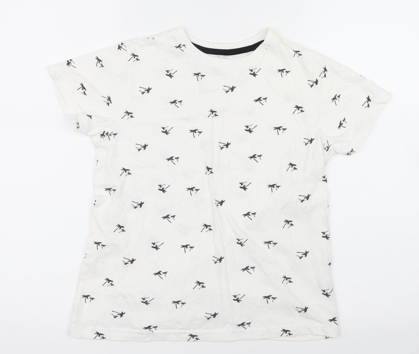 Primark Boys White Geometric  Basic T-Shirt Size 9-10 Years  - Palm Trees