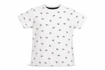 Front view of Primark boys’ white geometric basic t-shirt, size 9-10, years - palm trees