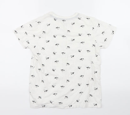 Back view of Primark boys’ white geometric basic t-shirt, size 9-10, years - palm trees
