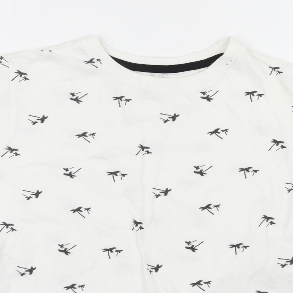 Primark Boys White Geometric  Basic T-Shirt Size 9-10 Years  - Palm Trees