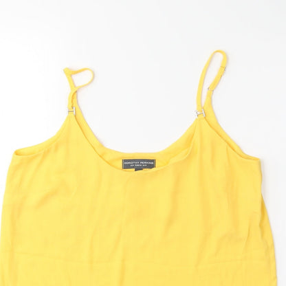 Close-up detail of Dorothy Perkins women’s yellow basic blouse, size UK 12