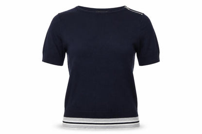 Front view of Debenhams women’s blue knit jumper, size UK 12