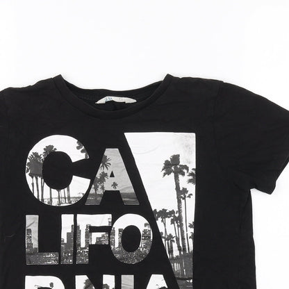 Close-up detail of H&M girls’ black basic t-shirt, size 9-10, years
