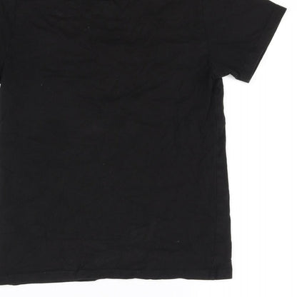 Brand and care label for H&M girls’ black basic t-shirt, size 9-10, years