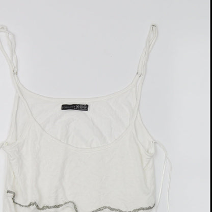 Close-up detail of Atmosphere women’s white basic tank, size UK 10