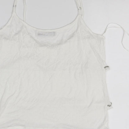 Brand and care label for Atmosphere women’s white basic tank, size UK 10