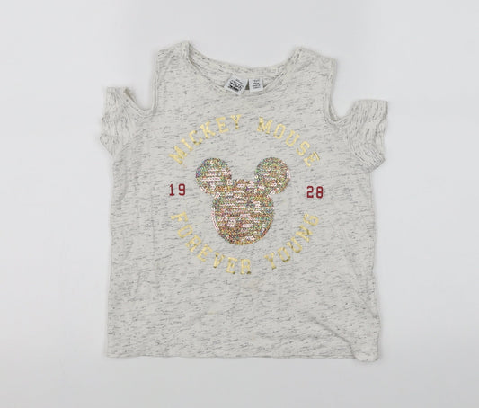 Mickey Mouse Girls Grey   Basic T-Shirt Size 7-8 Years