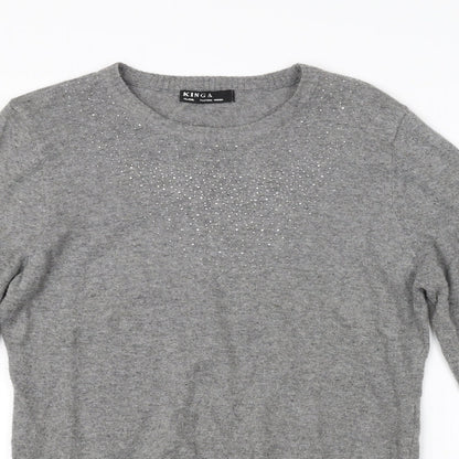 Close-up detail of Kinga women’s grey jumper, size XL