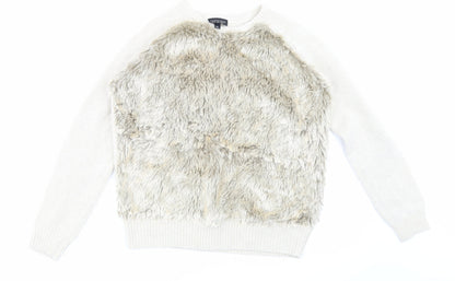 Front view of Topshop women’s beige jumper, size UK 8