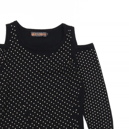 Close-up detail of QED London women’s black jumper, size S