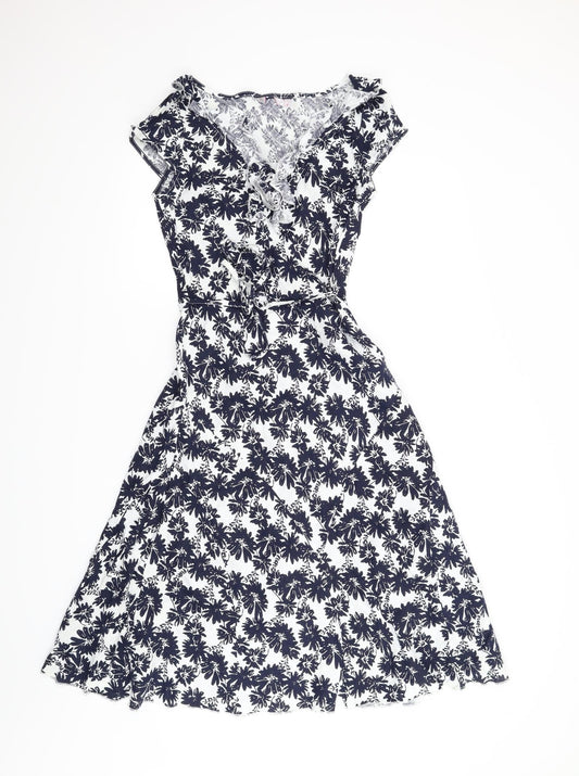Preworn Womens Blue Floral  A-Line  Size 8