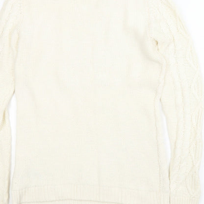 Brand and care label for H&M women’s beige jumper, size S
