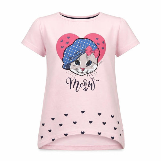 Front view of FILE women’s pink basic t-shirt, size UK 8, - meow