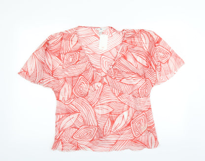 Additional front view of H&M women’s red geometric basic blouse, size UK 18, - sheer