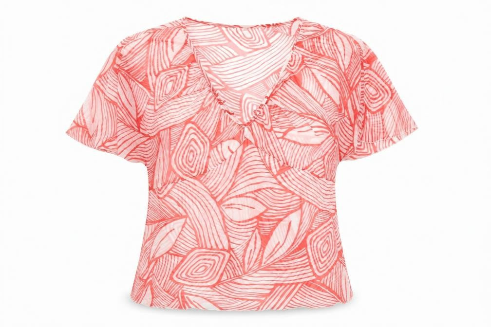 H&M Womens Red Geometric  Basic Blouse Size 18  - sheer