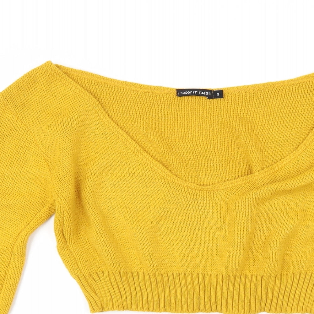 I SAW IT FIRST` Womens Yellow Herringbone  Pullover Jumper Size S
