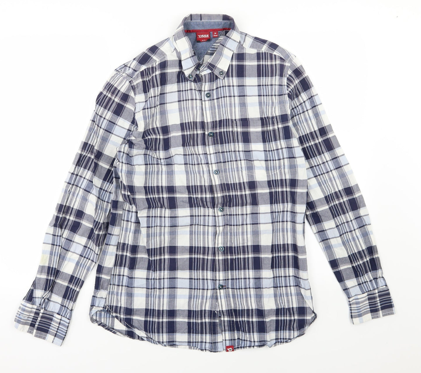 D555 Mens Blue Striped Woven  Button-Up Size M