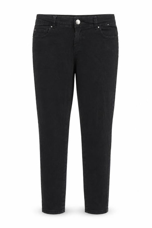 Front view of Denim & Co. women’s black denim skinny jeans, size UK 12, 27-inch leg
