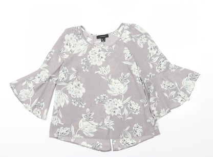 Front view of Atmosphere women’s grey floral chiffon basic blouse, size UK 12