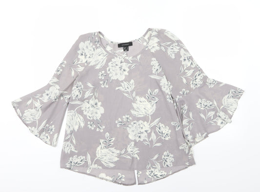 Atmosphere Womens Grey Floral Chiffon Basic Blouse Size 12