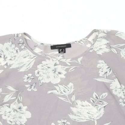 Close-up detail of Atmosphere women’s grey floral chiffon basic blouse, size UK 12