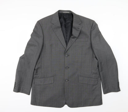 Front view of Next men’s grey striped rayon jacket suit jacket, size 44