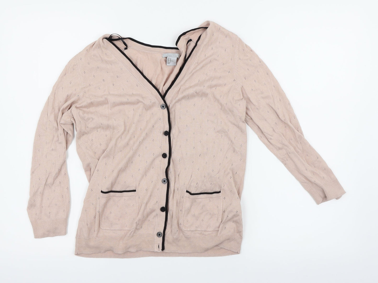 H&M Womens Pink Argyle/Diamond  Cardigan Jumper Size M