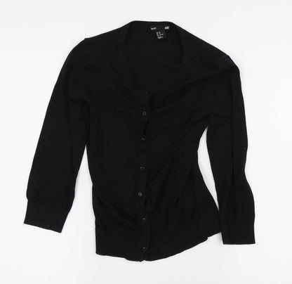 Additional front view of H&M women’s black cardigan jumper, size UK 4