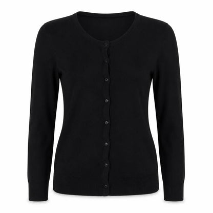 Front view of H&M women’s black cardigan jumper, size UK 4