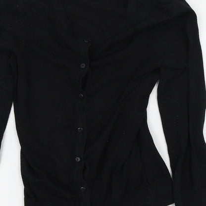 Brand and care label for H&M women’s black cardigan jumper, size UK 4