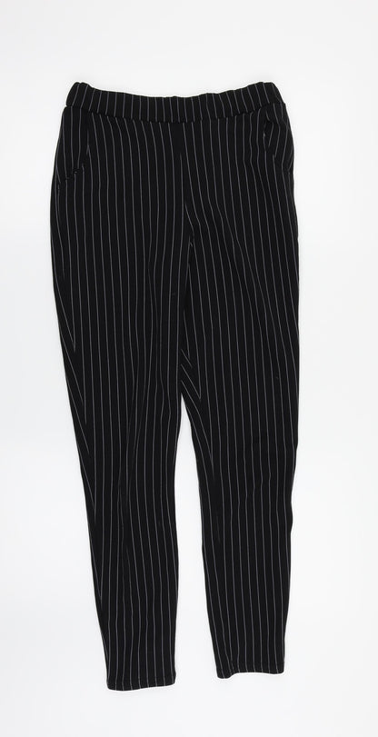 Additional front view of PRETTYLITTLETHING women’s black striped dress pants trousers, size UK 10