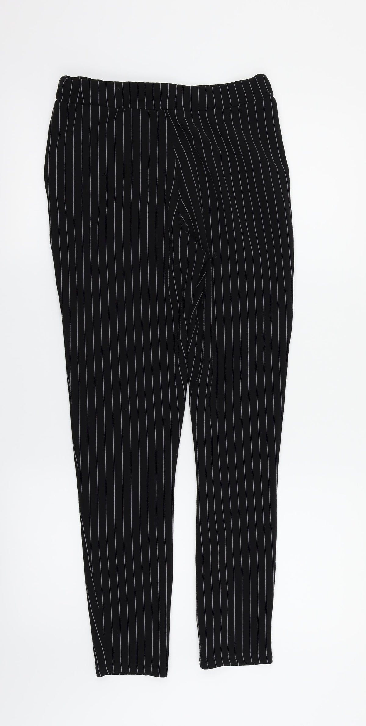 Back view of PRETTYLITTLETHING women’s black striped dress pants trousers, size UK 10