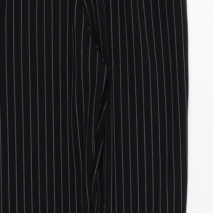 Brand and care label for PRETTYLITTLETHING women’s black striped dress pants trousers, size UK 10
