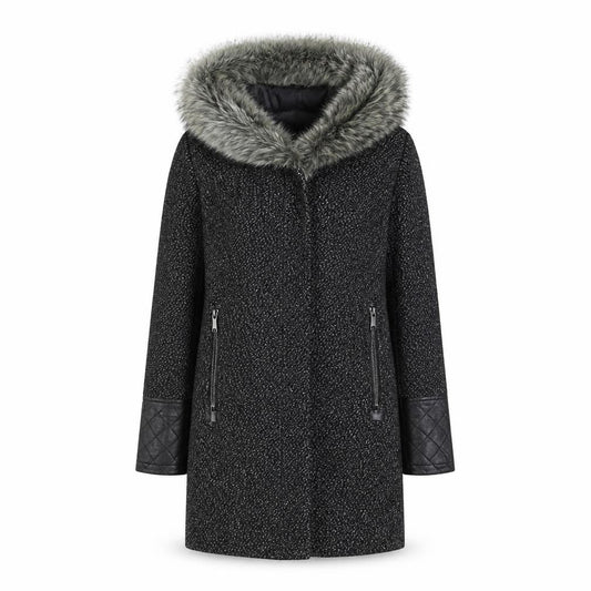Front view of New Look women’s grey herringbone overcoat coat, size UK 12