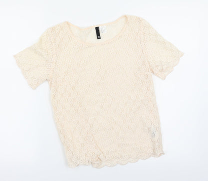 Additional front view of H&M women’s pink floral basic blouse, size UK 10