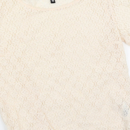 Brand and care label for H&M women’s pink floral basic blouse, size UK 10