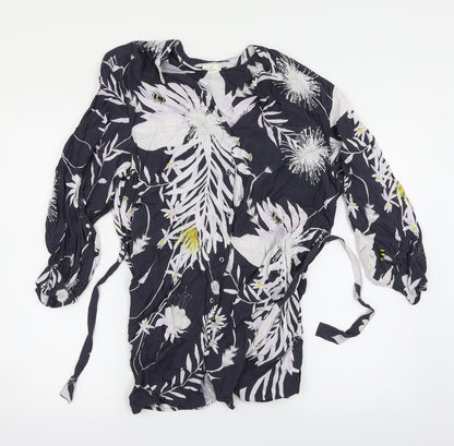 Front view of H&M women’s multicoloured floral basic button-up, size UK 6
