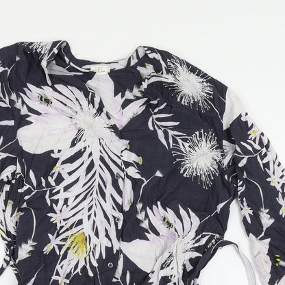 Close-up detail of H&M women’s multicoloured floral basic button-up, size UK 6