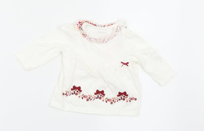 Additional front view of Nutmeg girls’ white floral basic t-shirt, size 3-6, months