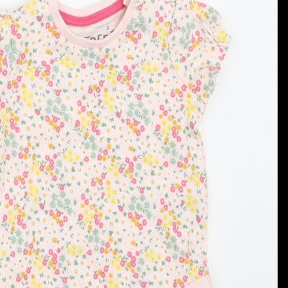 Close-up detail of F&F girls’ multicoloured floral babygrow one-piece, size 3-6, months