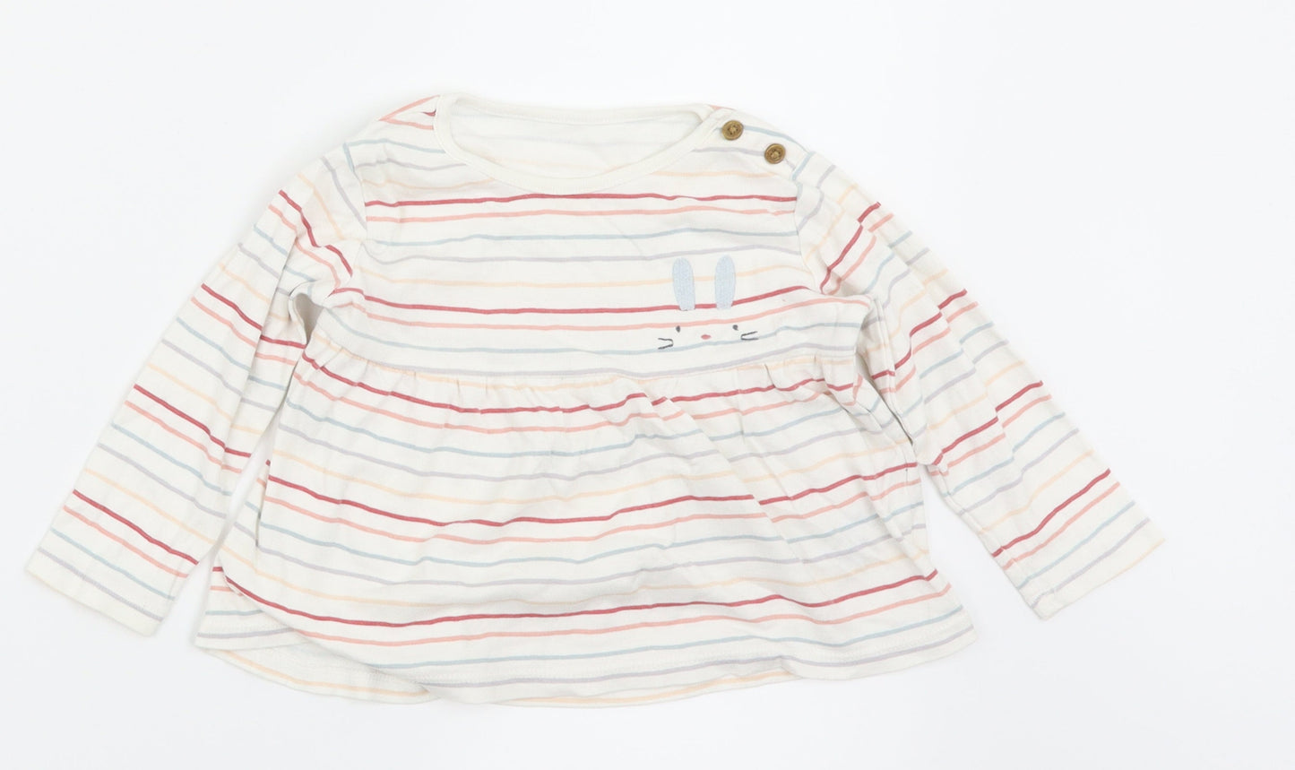 M&S Girls White Striped  Basic Blouse Size 12-18 Months