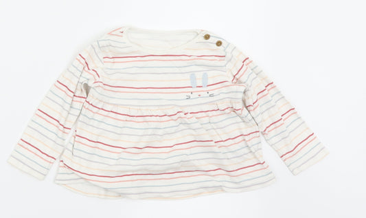 M&S Girls White Striped  Basic Blouse Size 12-18 Months