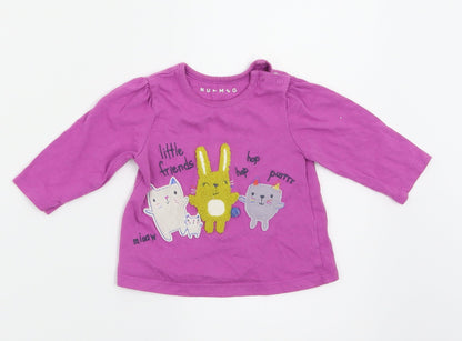 Additional front view of Nutmeg girls’ purple basic t-shirt, size 3-6, months
