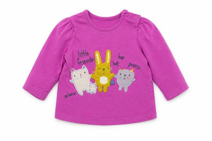Front view of Nutmeg girls’ purple basic t-shirt, size 3-6, months